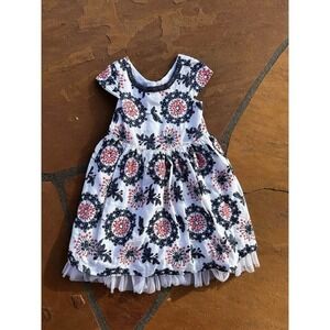 Ruby & Bloom Girls Dress White Navy Blue Floral Lined size 5 AG